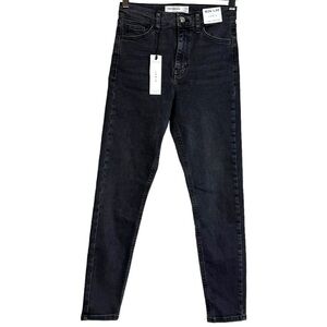 TopShop Jamie High Waisted Rise Skinny Leg Faded Black Jeans Stretch 4 26x30